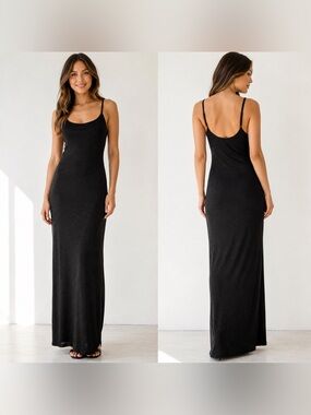 INC International Concepts Black Shimmer Ribbed‎ Knit Maxi Dress XS NWT
